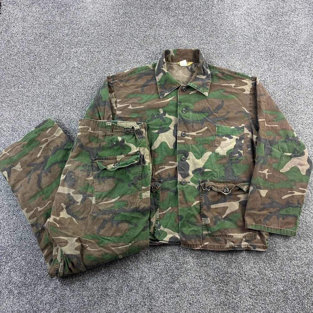Vintage Ranger Jacket Pants Set Mens XL Woodland Camo Hunting Lightweight
